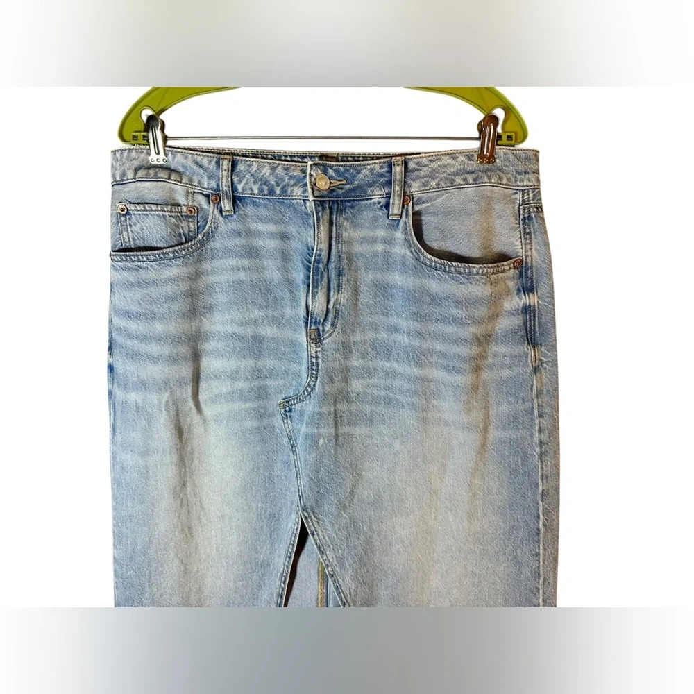 American Eagle AE Dreamy Drape Low Rise Denim Maxi Skirt Front Slit Womens 12